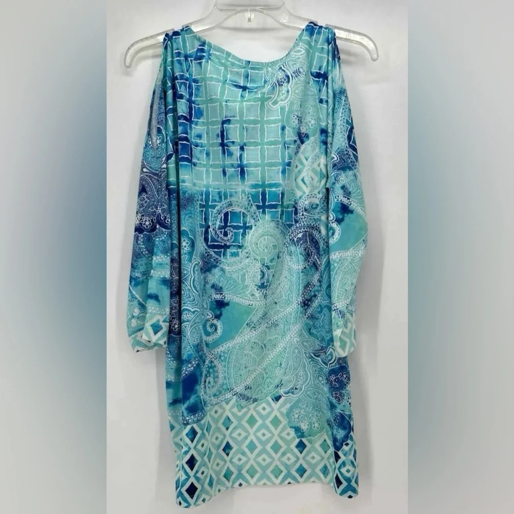 Zenergy By Chicos Blue Cold Shoulder Dress‎ Size 1 Medium